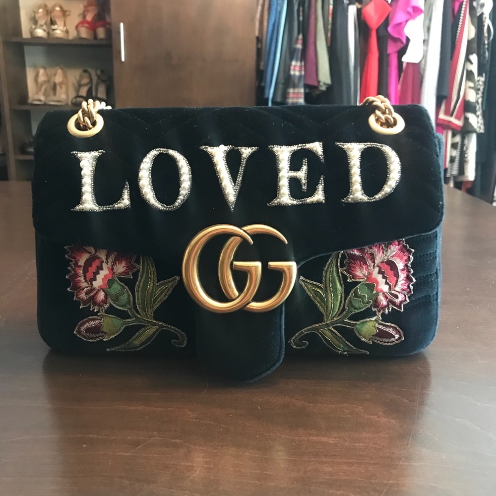 Gucci Marmont Medium Embroidered Velvet Bag